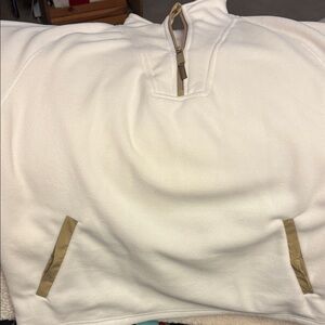 Fabletics White Quarter-Zip Pullover with Tan Accents